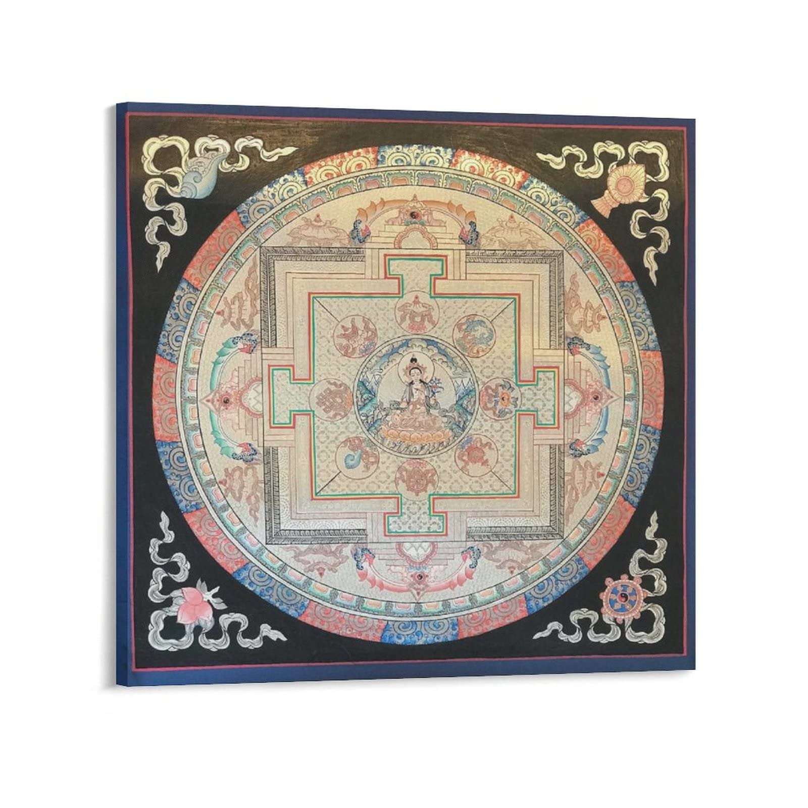 Poster su tela con mandala tara bianco con 8 simboli di buon auspicio buddismo religione meditazione, poster da parete arte moderna per la casa, 50 x 50 cm