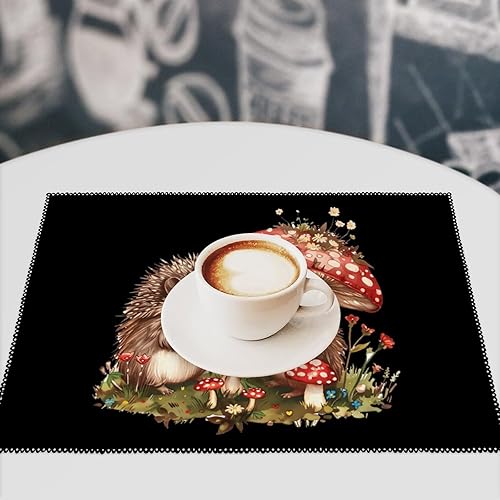Miniatura 7 de _Cute Hedgehog Mushroom Placemats Set of 6 Resistant Table Mats Washable Place Mats for Dinner Party Table Decoration
