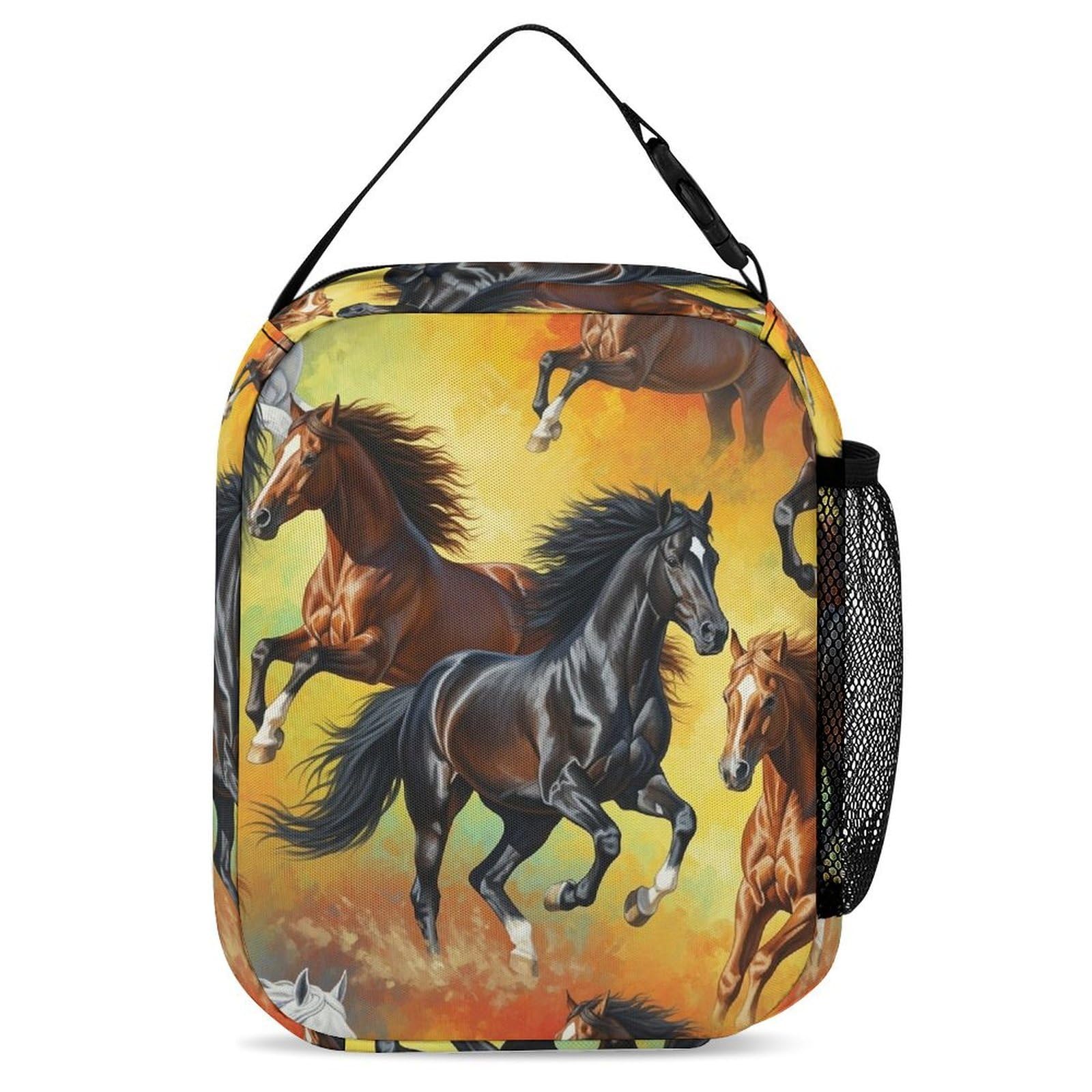 Mochila con bolsa de almacenamiento para la lonchera, conjunto de mochila para libros de caballos salvajes y cosméticos.
