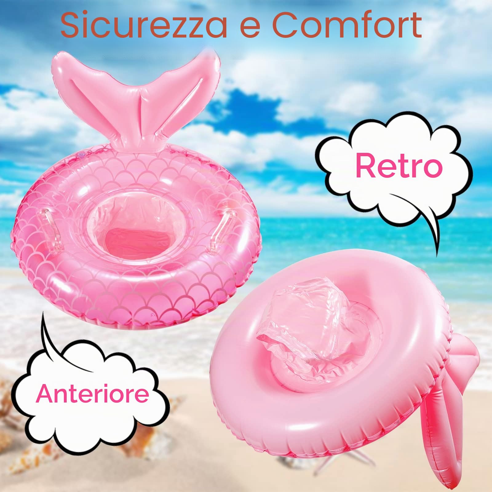 Vibbang Anello di Nuoto per Bebè, Anello da Nuoto Gonfiabile per Bambini, Anello da Spiaggia per Bambini, Salvagente con Mutandina Aiuta i Bambini 6-36 Mesi, Piscina Estiva All'aperto