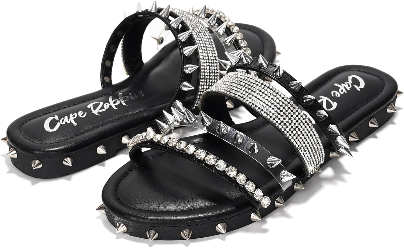 Cape Robbin Women's Slide Sandals Spiked Flat Slides, Summer 2025 Comfortable Slip-On Beach Shoes with PU Leather Sole (Xtreme) - Image 5