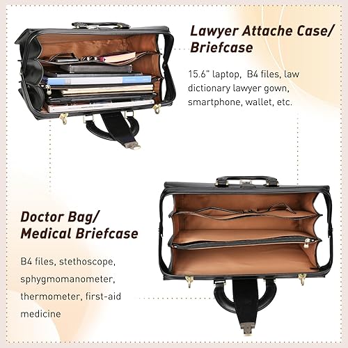 Miniatura 6 de Banuce Leather Briefcase for Men with Lock Professional Doctor Bag Lawyer Attorney Bag Attache Case Exectutive 15.6 Inch Laptop Work Bags Black
