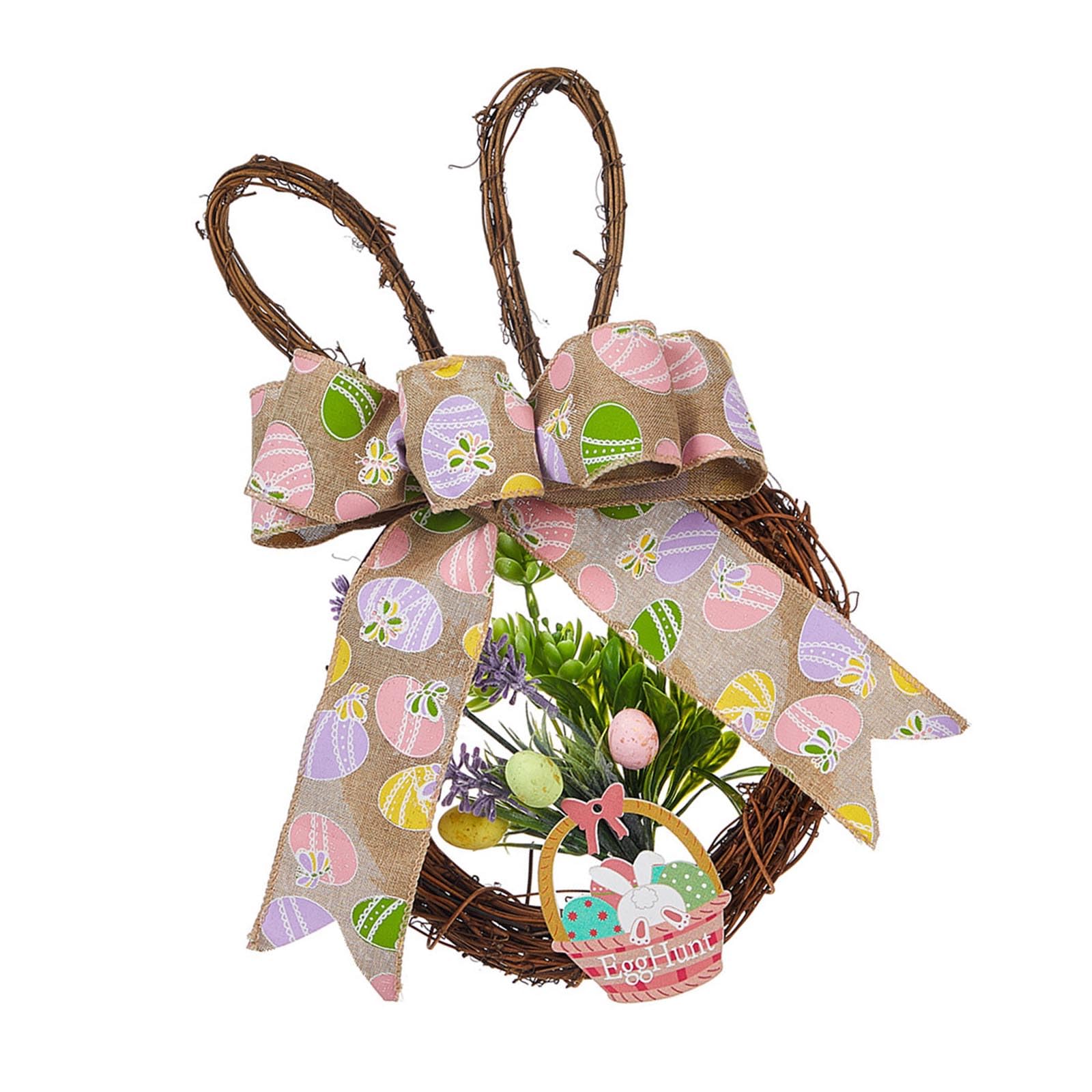 Jazuaiao Easters Wreath with Rabbits Decorative Easters Wreath Rabbits Designs Garlands Ornament for Door and Window Colorful Eggs Decors