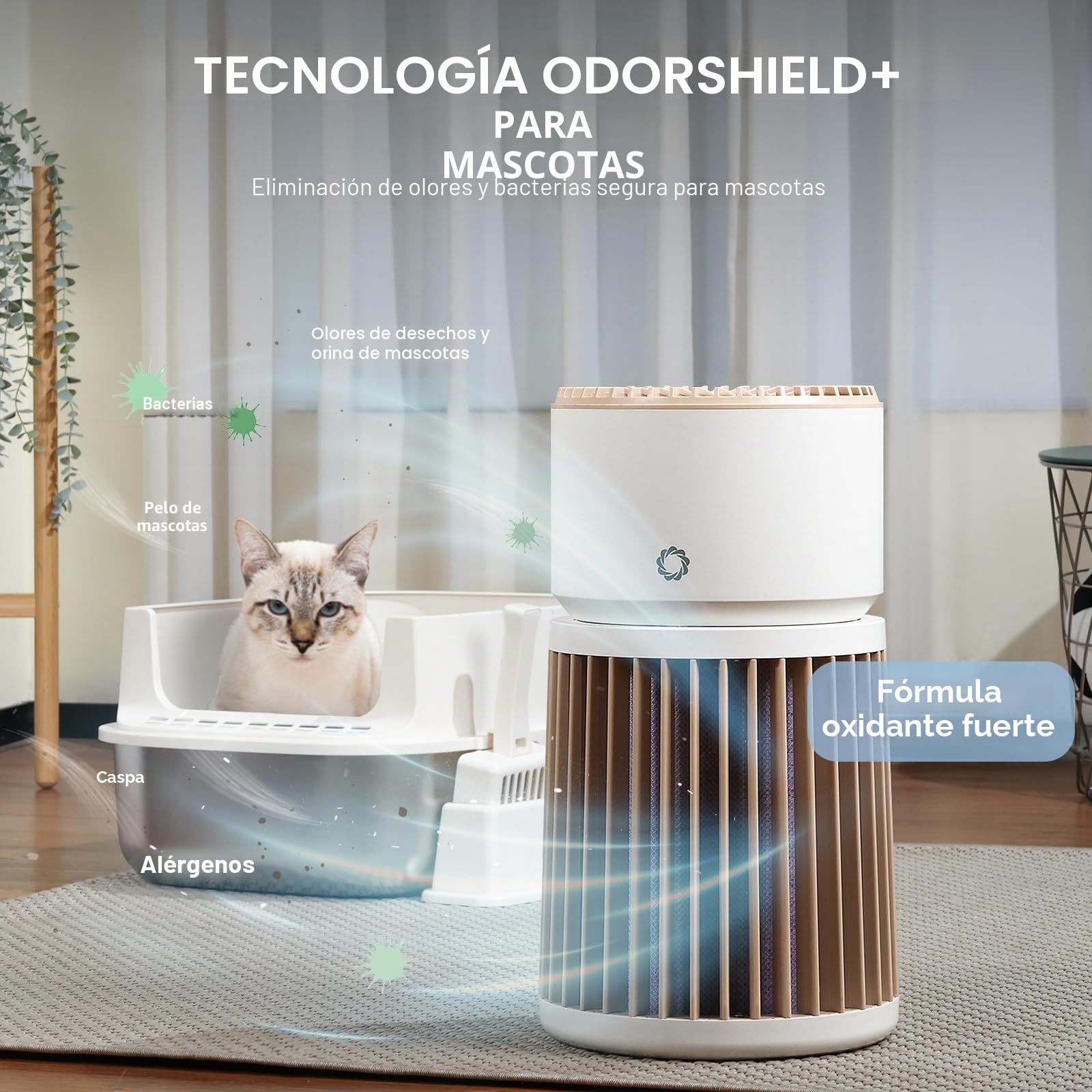 Airthereal Purificador de Aire para Mascotas, Gran Espacio 325 m² - Filtro H13 Morado Eliminador de Olores - Pelo, Polvo y Humo, Purificador especializado - Sensor PM2.5, AGH400-PET