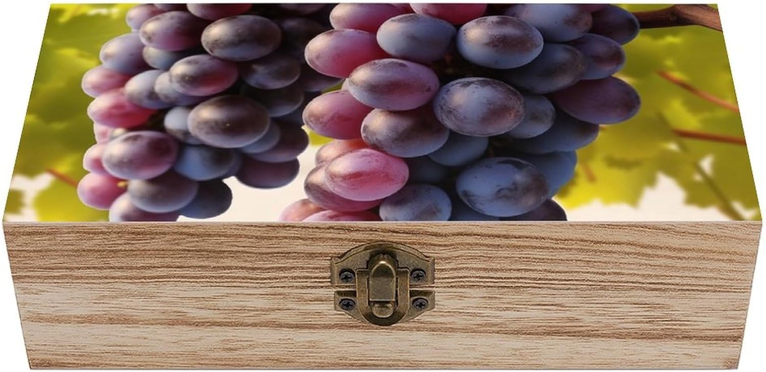 Desert Grapes Memory Jewelry Wooden Box, Large Wooden Treasure Chest Boxes with Hinged Lid, Photos Storage Case for Women Men, Wooden Keepsake Box, 7.9'' X 3.9'' X2.3''