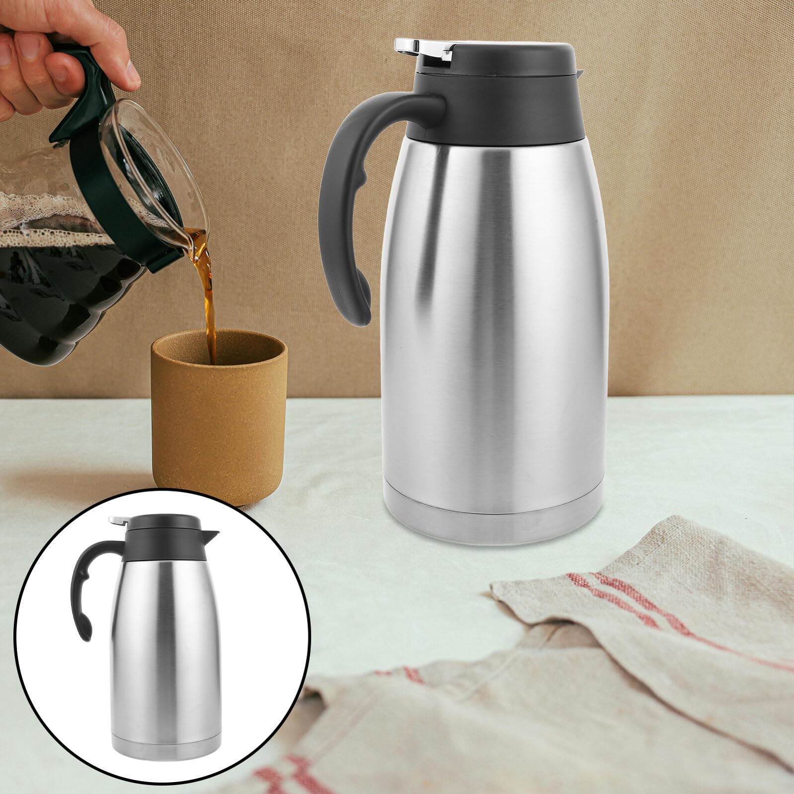 Uonlytech Caraffa Termica Acciaio Inox per Acqua Caffè Tè e Bevande Calde o Fredde Isolamento Vuoto per Ore per Casa Ufficio e Eventi