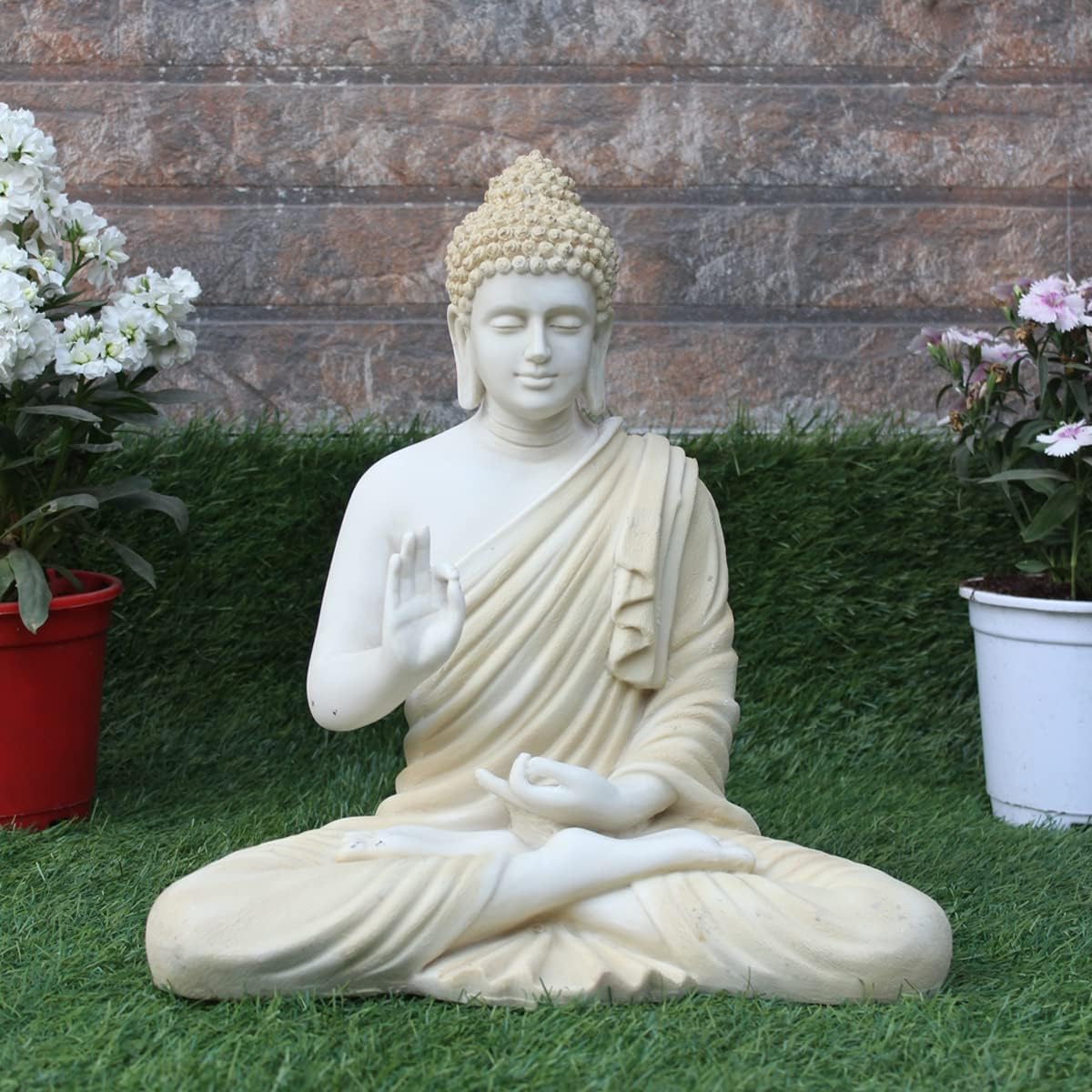 - Wonderland Resin 14'' Buddha Statue (Beige) for Home Decor, Garden Decoration, Living Room Showpiece