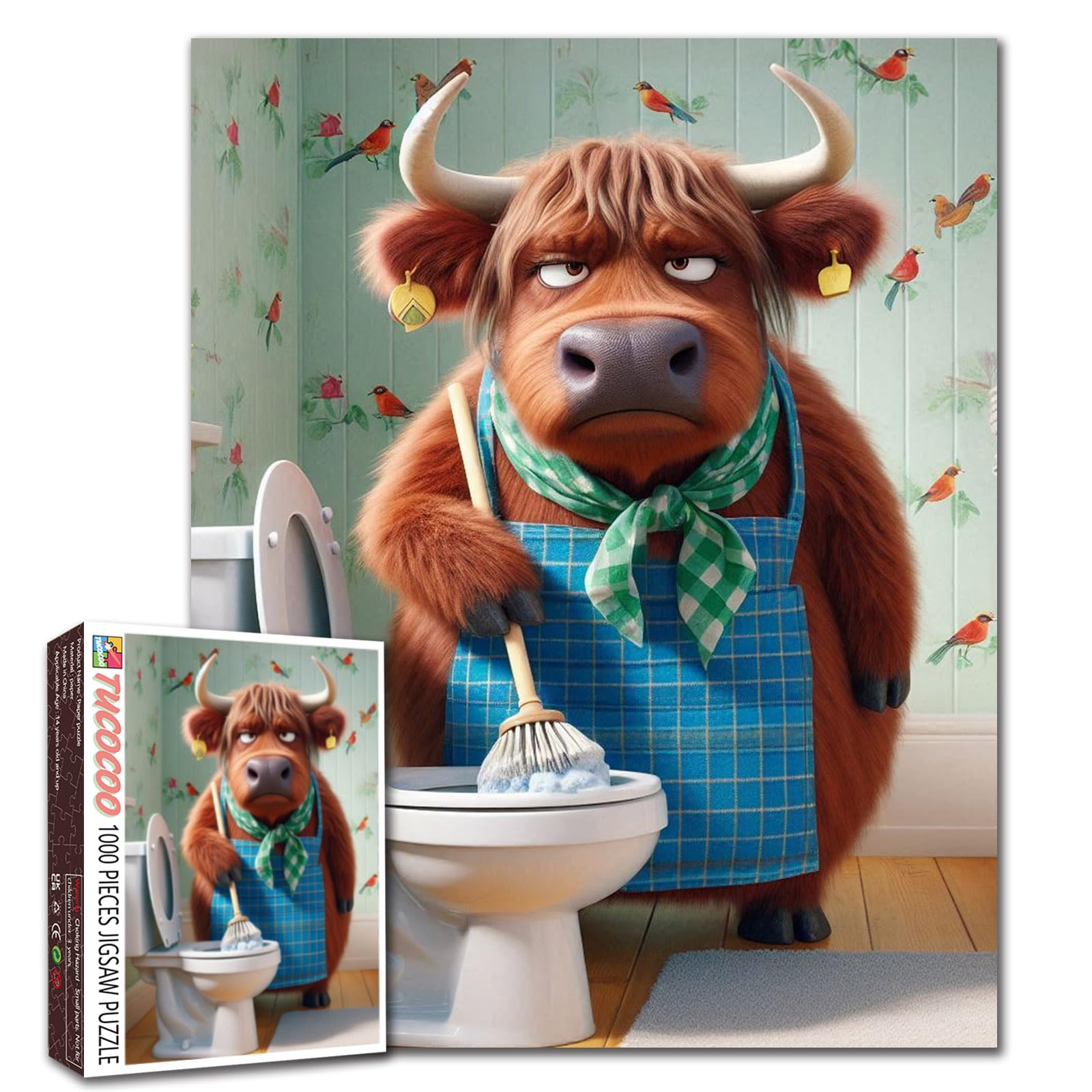 Funny Highland Cow Toilet Jigsaw Puzzle 1000 Pieces for Adults Rustic Farm Animal Bathroom Cleaning Puzzles Colorful Cartoon Art Puzzle Stress Relief Brain Game Home Decor Gift 19.7 x 27.6 Inches โ image 1