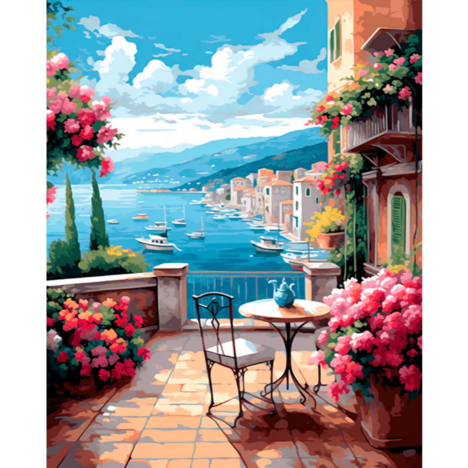 Poetrydraw Lake Blooms Terrace Diy Embroidery Kit, 11Ct Cross Stitch, 15.74X19.68 Inch Starter Craft Set For Beginners & Home Decor