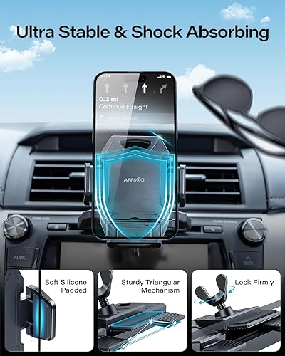 Miniatura 3 de APPS2Car - Soporte de teléfono para ranura de CD resistente con diseño de operación con una sola mano, Soporte de teléfono para automóvil compatible
