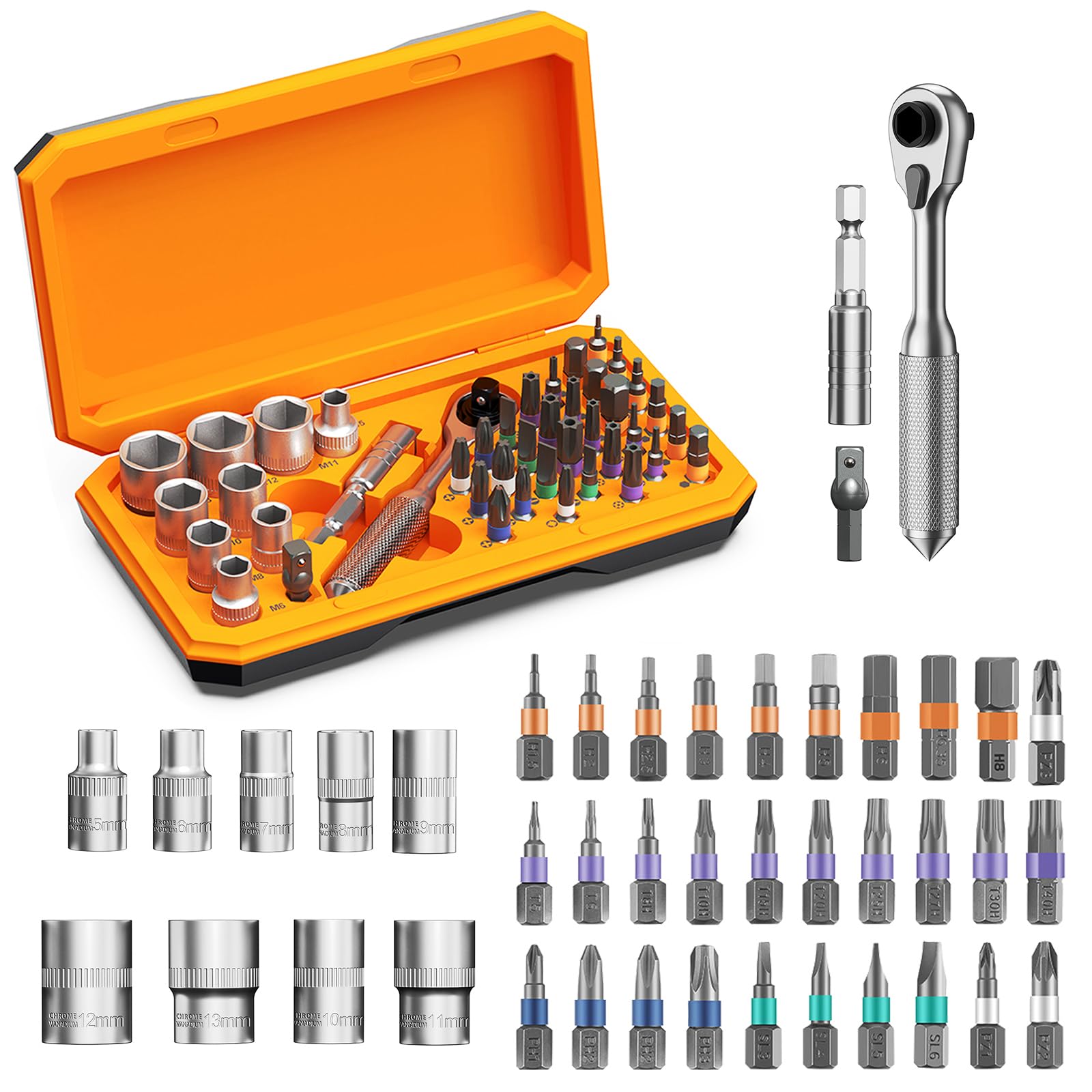 ORIA Ratchet Screwdriver Set, 42 in 1 Ratchet Wrench Bit Socket Set including 30 S2 Bits, 72-Tooth Reversible Ratchet