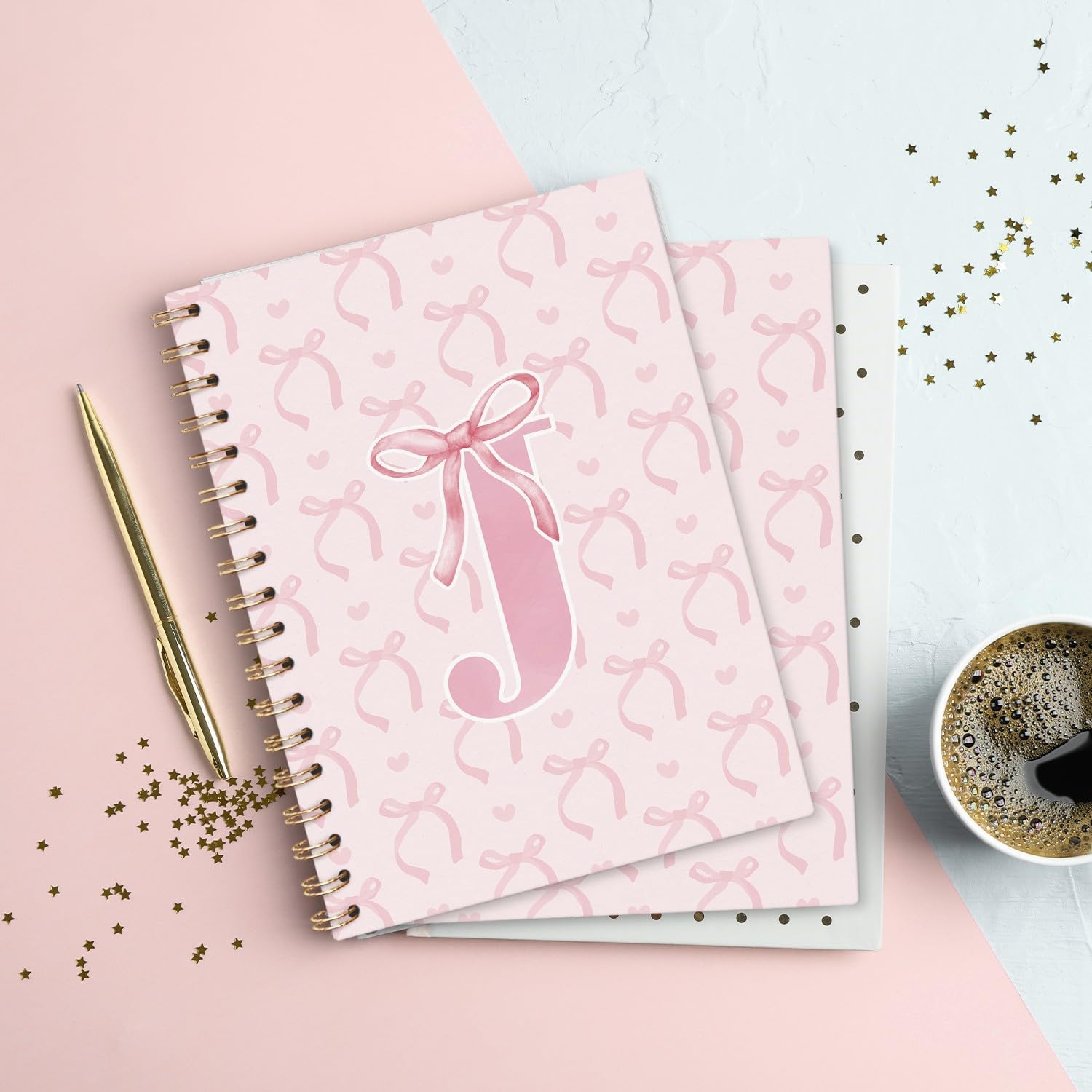 Coquette Preppy Pink Bow Spiral Notebook, Initial J Journal Personalized Teen Girl Gifts, Trendy Personalized Gifts for Women Teen Girl, Funky Girly Style Hardcover Spiral Notebook 5.5x8.3 - Image 2