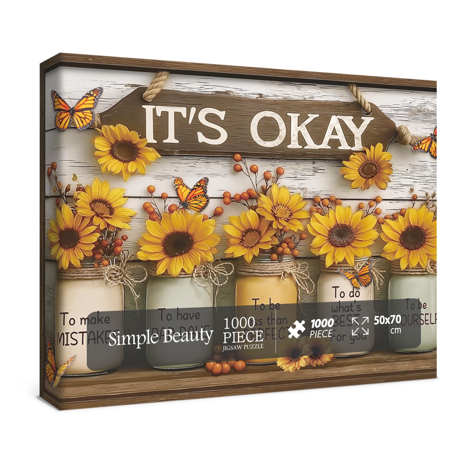 Christian Sunflower Art Puzzles for Adults 1000 Pieces Nature, Religious Inspirational Scripture Bible Jigsaw Puzzles, Beautiful Flower Butterfly Impossible Puzzle