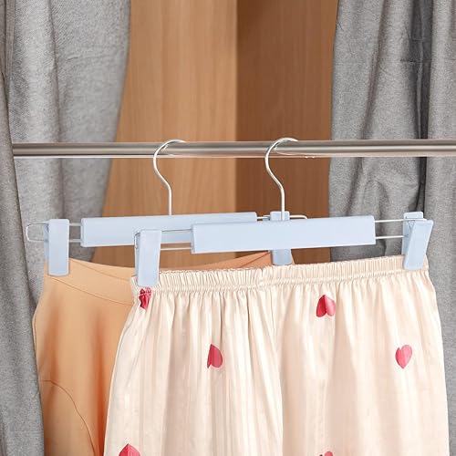 Vista 30 de Perchas para pantalones, soportes para faldas que ahorran espacio con ganchos giratorios de 360°, clips ajustables, perchas para pantalones, perchas