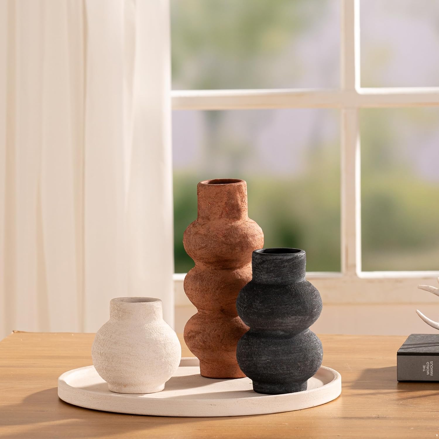 Ceramic Vase Home Table Decor - Flower Vase Set of 3 Living Room Kitchen Decorations Farmhouse Modern Rustic Vases Decorative Centerpiece for Shelf Bedroom Office Bathroom Dining Coffee Desk - Image 8