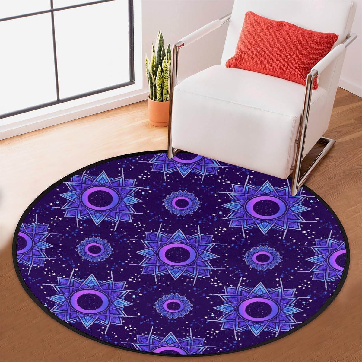 Tapis rond Mandala - Lavable et antidérapant - Pour salon, chambre à coucher, canapé, sous table à manger, décoration esthétique - 160 cm