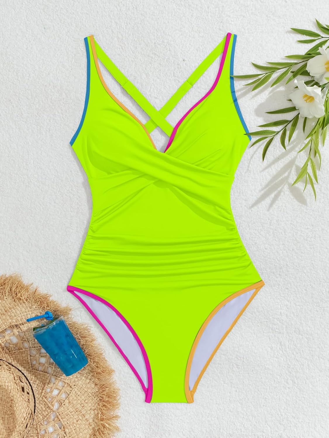 B2prity Women's One Piece Swimsuits Tummy Control Ruched Bathing Suit V Neck Tie Back Swimwear Wrap Swim Suit - Image 5