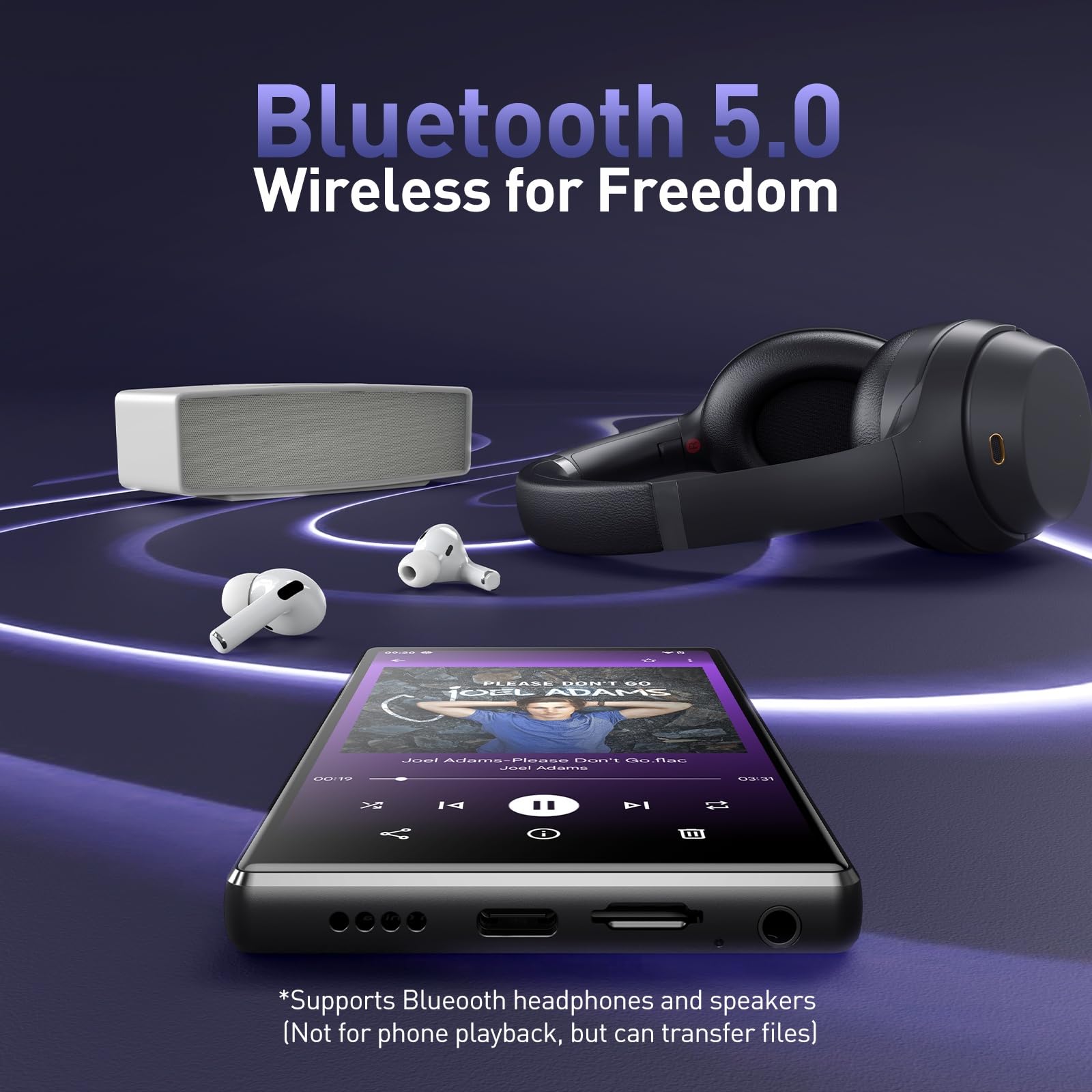 AGPTEK 128GB MP3 Player mit Bluetooth und WLAN, 5 Zoll HD-Touchscreen | Android 13 Musik Player mit Spotify, Audible, Amazon Music, YouTube, MP4-Player für Kinder bis zu 1 TB, Schwarz