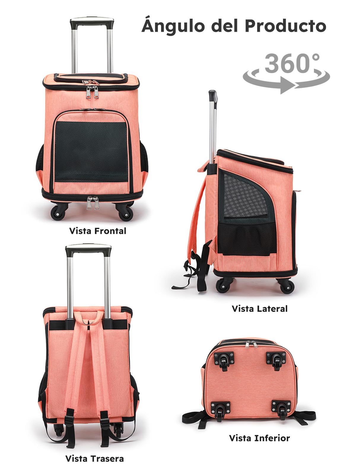 PETCUTE Mochila para Mascotas 3 en 1 con Ruedas,Transportín Transpirable para Gatos con Bolsillos,Mochila Plegable para Perros con Alfombrilla Lavable y Extraíble,Ideal para Senderismo y Viajes