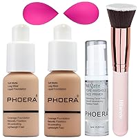 Vista 10 de Phoera 104 y 105 - Base de cobertura entera, base correctora Hilareco, impecable, 1.014 onza liquida, corrector de aceite mate natural, corrector