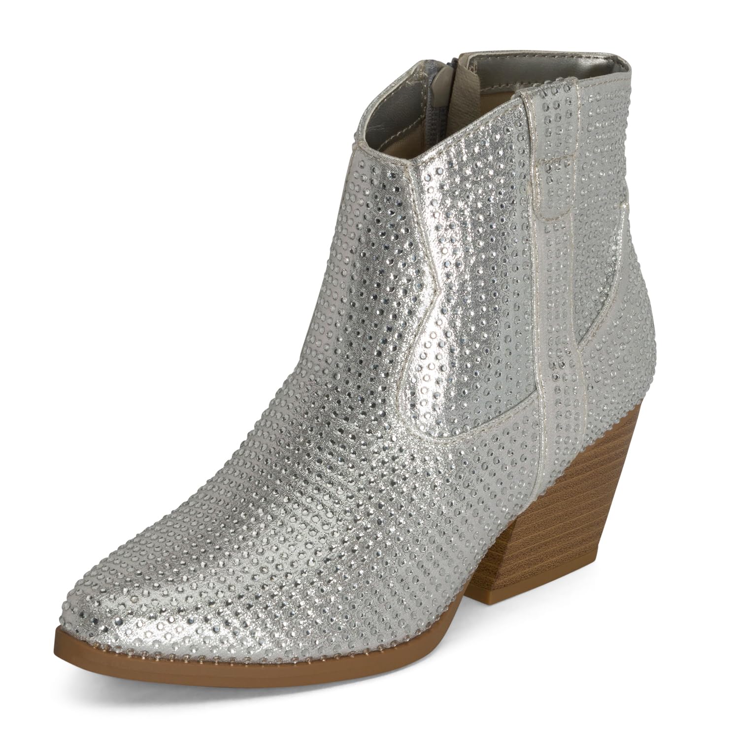 STYLISH S BLING ~ Womens Sparkly Rhinestone Western Cowgirl Ankle Boots Low Stacked Heel Pointed Toe with Side Zipper