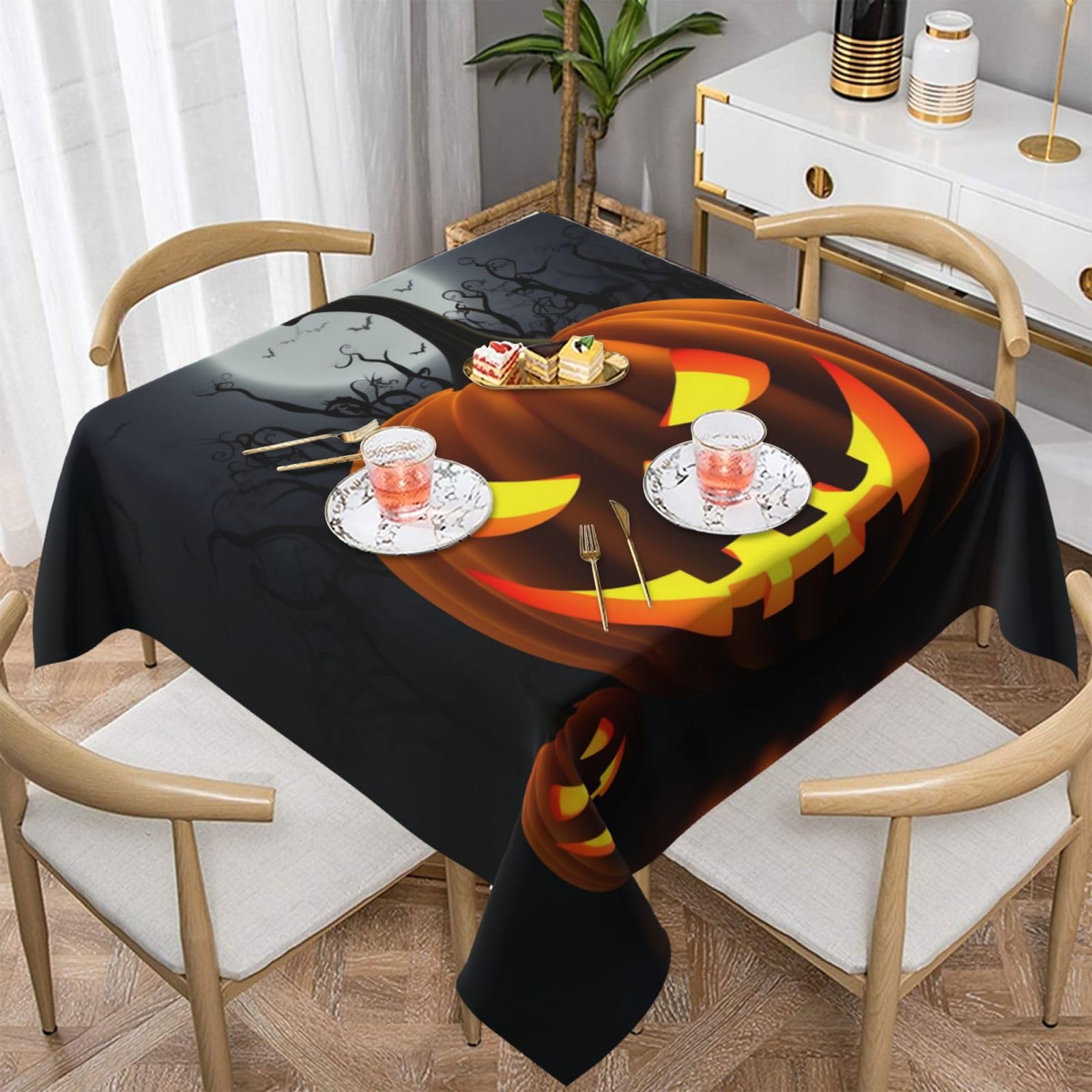WPKJU Pumpkin Halloween Printed Square Tablecloth 54x54 inch Water Resistant Table Cover Washable Rectangle Table Cloth for Dining Tables