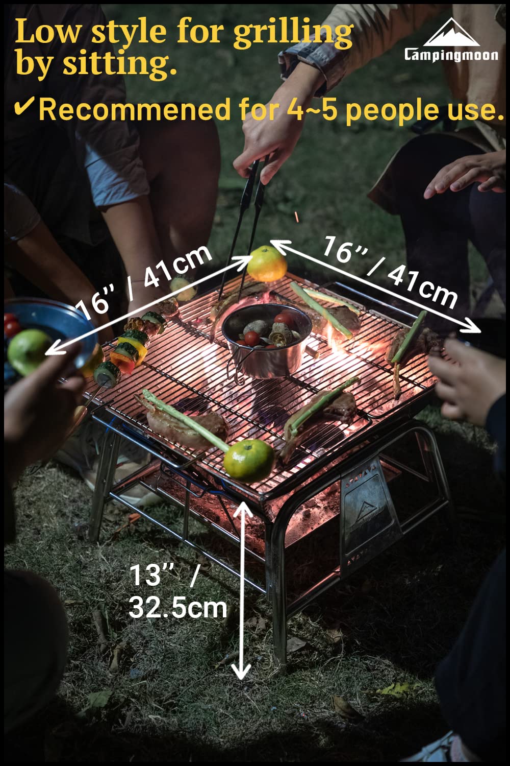 CAMPINGMOON Składany grill kempingowy grill na węgiel drzewny stojak ze stali nierdzewnej typ MT-5