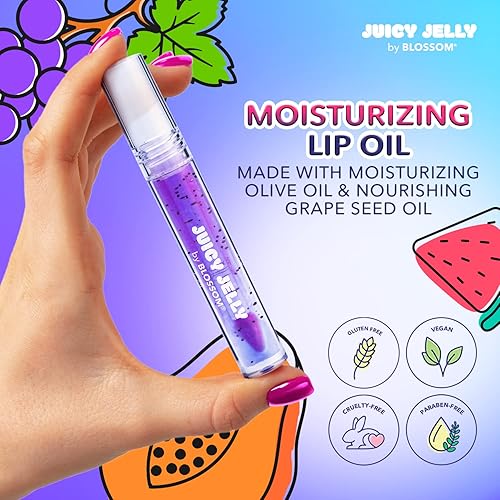 Miniatura 3 de Blossom Juicy Jelly - Aceite de labios nutritivo con sabor a frutas y aplicador de varita para pies, 0.09 onzas líquidas, uva