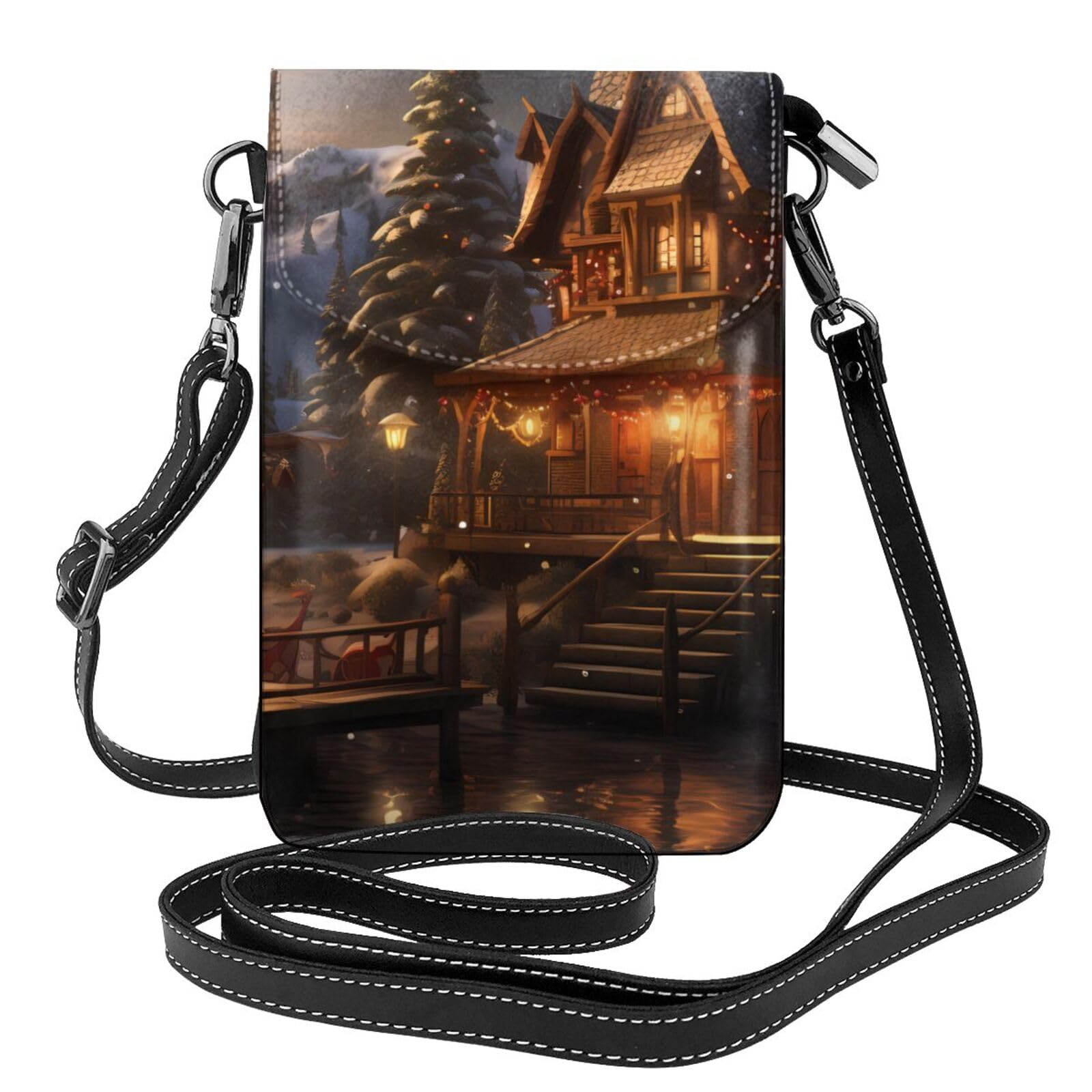 YYHHAOFA women Small Cell Phone Purse Merry Christmas picture Soft, durable and waterproof PU leather Convenient for daily use and travel