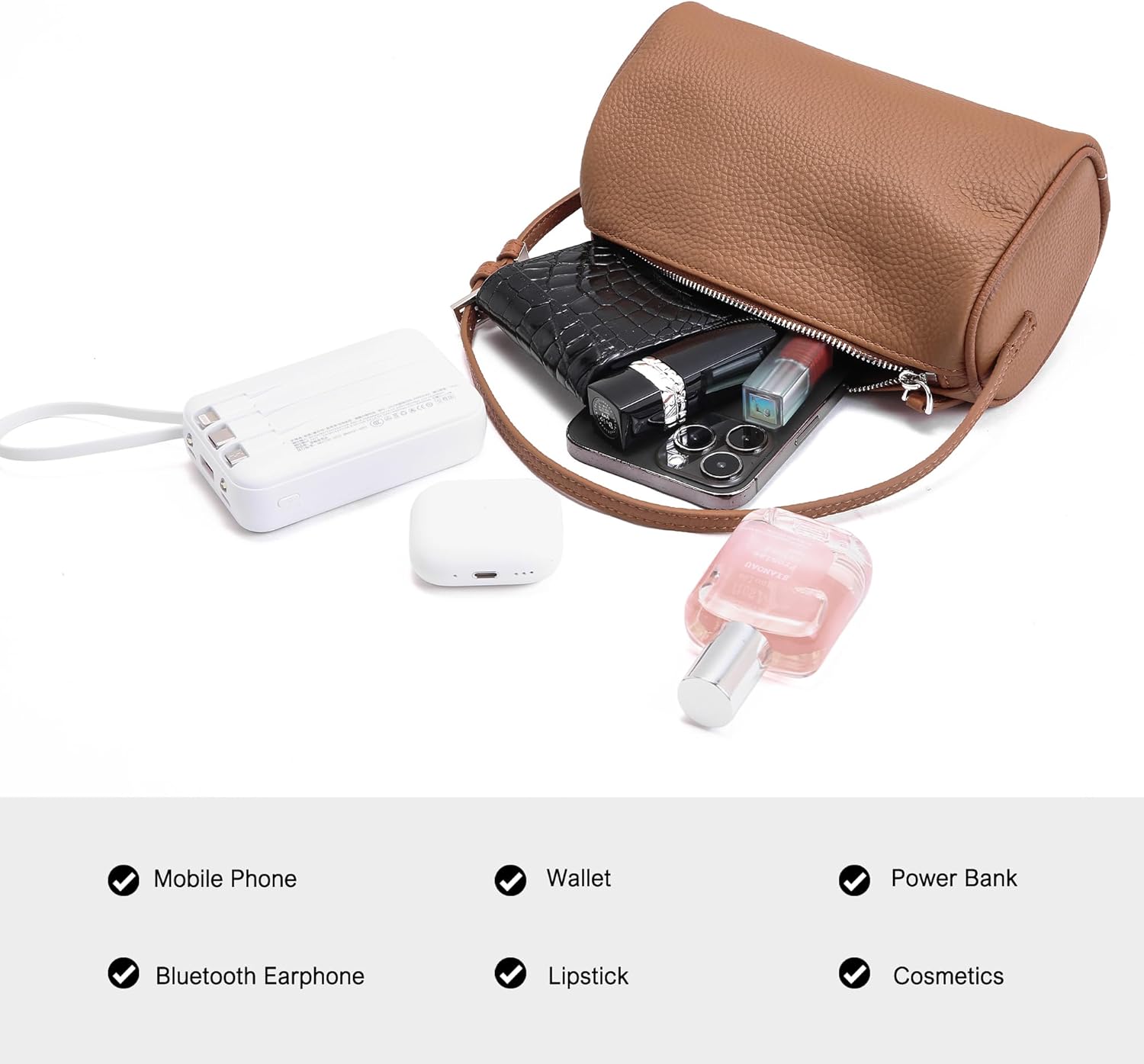 Genuine Leather Crossbody Bag for Women: Small Barrel Purse for Ladies - Designer Hobo Bags Shoulder Handbags