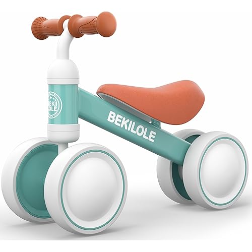 BEKILOLE Baby Balance Bike Toys for 1 Year Old Boy Gifts, 12-24 Month Toddler Balance Bike, No Pedal 4 Silence Wheels&Soft Seat First Riding on Toys, One Year Old Boy Birthday Gifts, Green & Brown