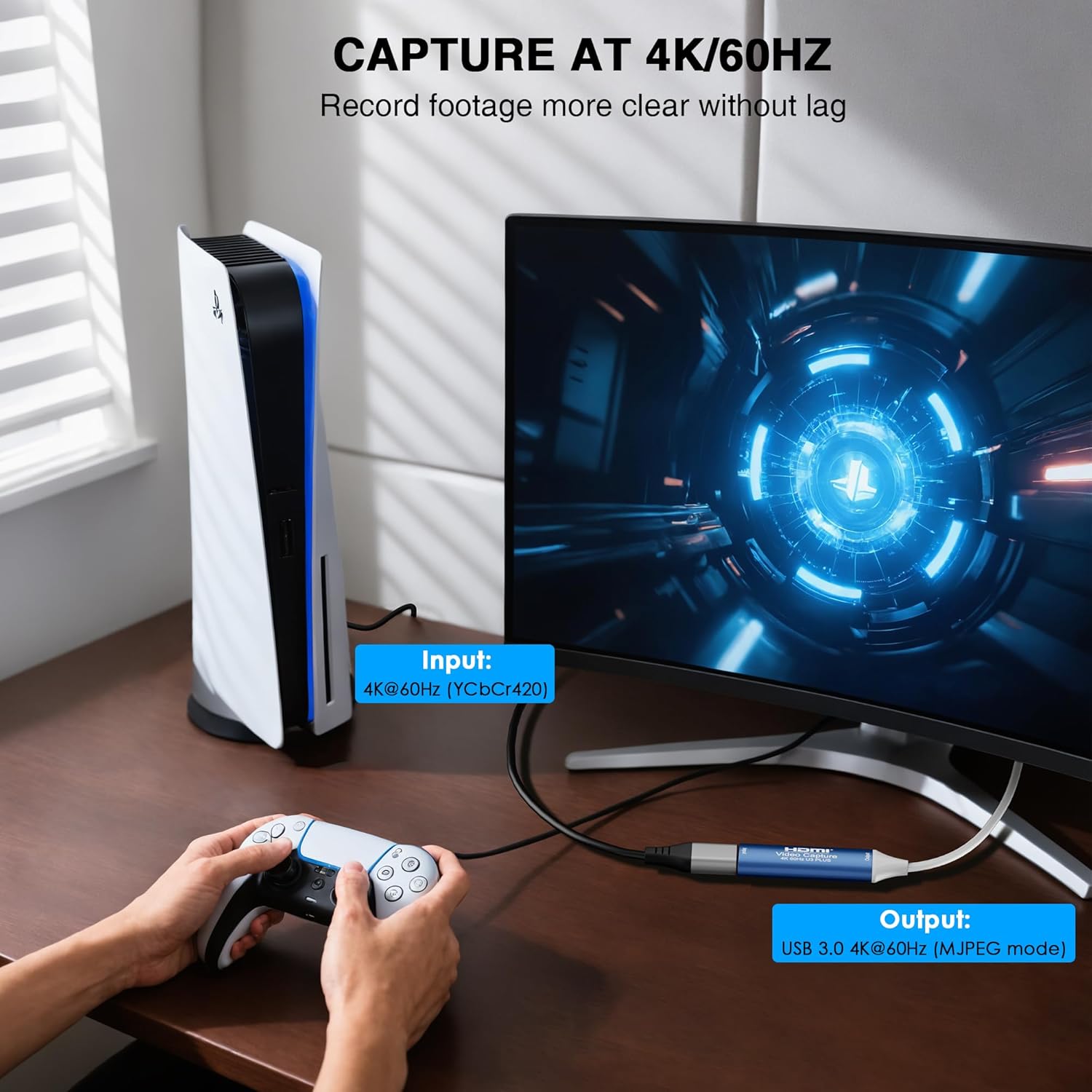 HDMI Video Capture Card 4K 60Hz Output, HDMI to USB 3.0 A and USB C Capture Card for Camera/Xbox/PS5/4/PC/OBS/Switch 2