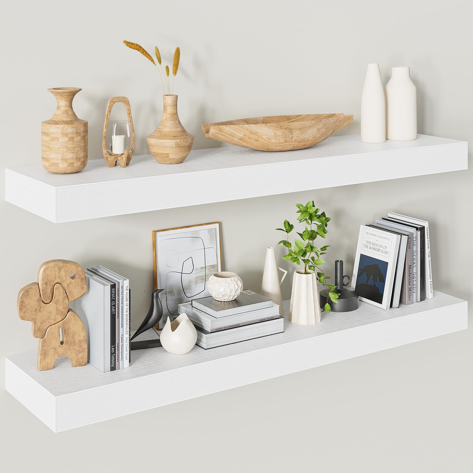 Heimlove Floating Shelves for Wall 36 Inches Long,9.3" Deep White Floating Shelf Set of 2,Wall Mounted Shelves for Bathroom Bedroom Living Room