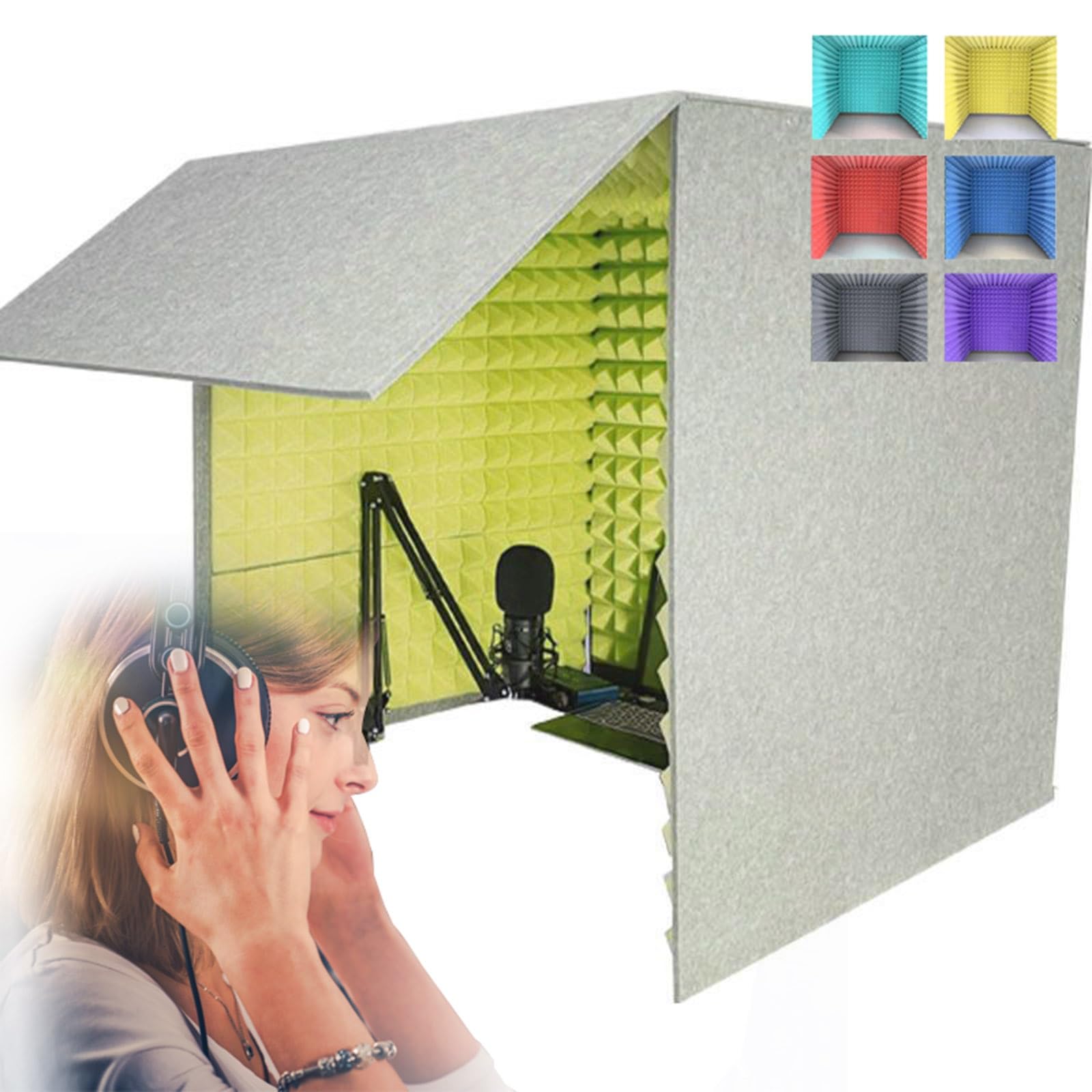 UDYGQM Portable Sound Booth, Desktop Soundproof Cover, Microphone Isolation Booth Box, Foldable Home Studio Booth, Vocal Absorbing Shield, Reduces Echo and Reverberation (Gris 80 * 80 * 80cm)