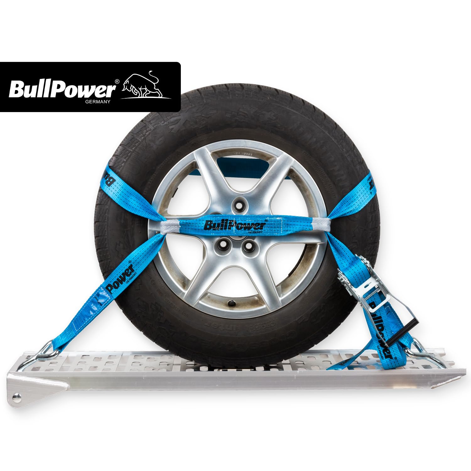 4X BullPower Spanngurte AZG251 - Autotransport PKW Zurrgurte Reifengurte Transportsicherungen 50mm - LC 4000 kg/daN mit Trapezband, Ratsche und Haken
