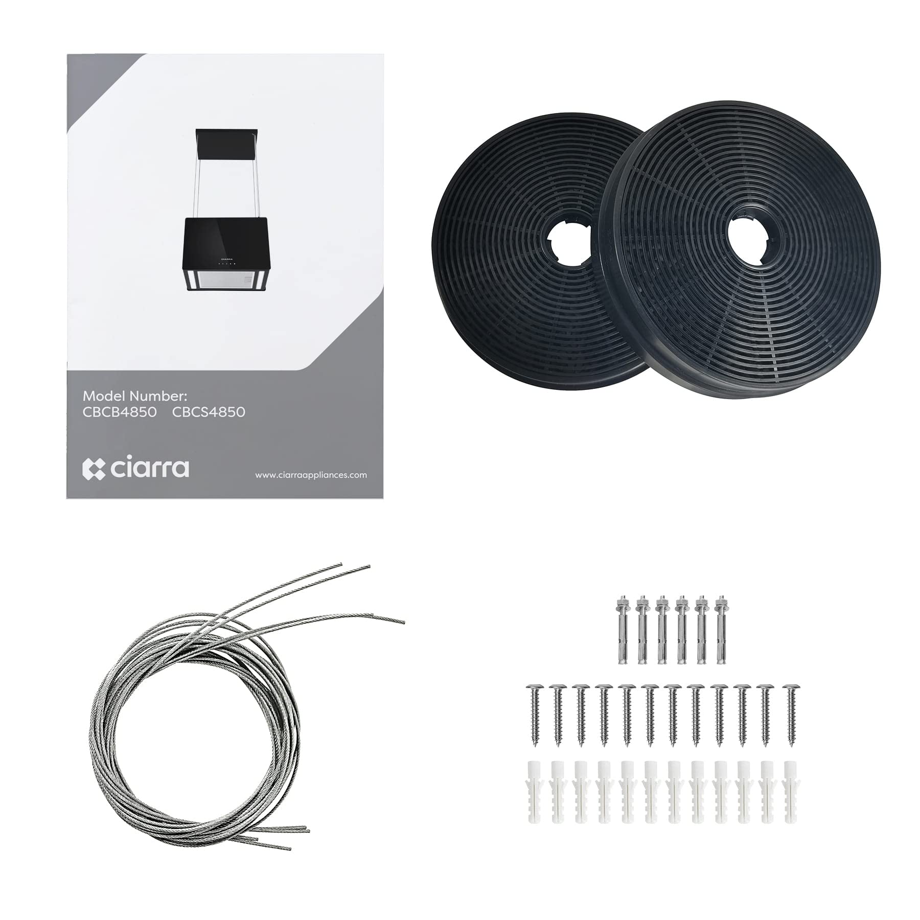 CIARRA CBCB4850 Classe A+++ Cappa a Isola 48 cm 700m³/h Smart WiFi Controllo App 4 Livelli Booster Cappa Aspirante Isola Nero on Filtro a Carbone CBCF003