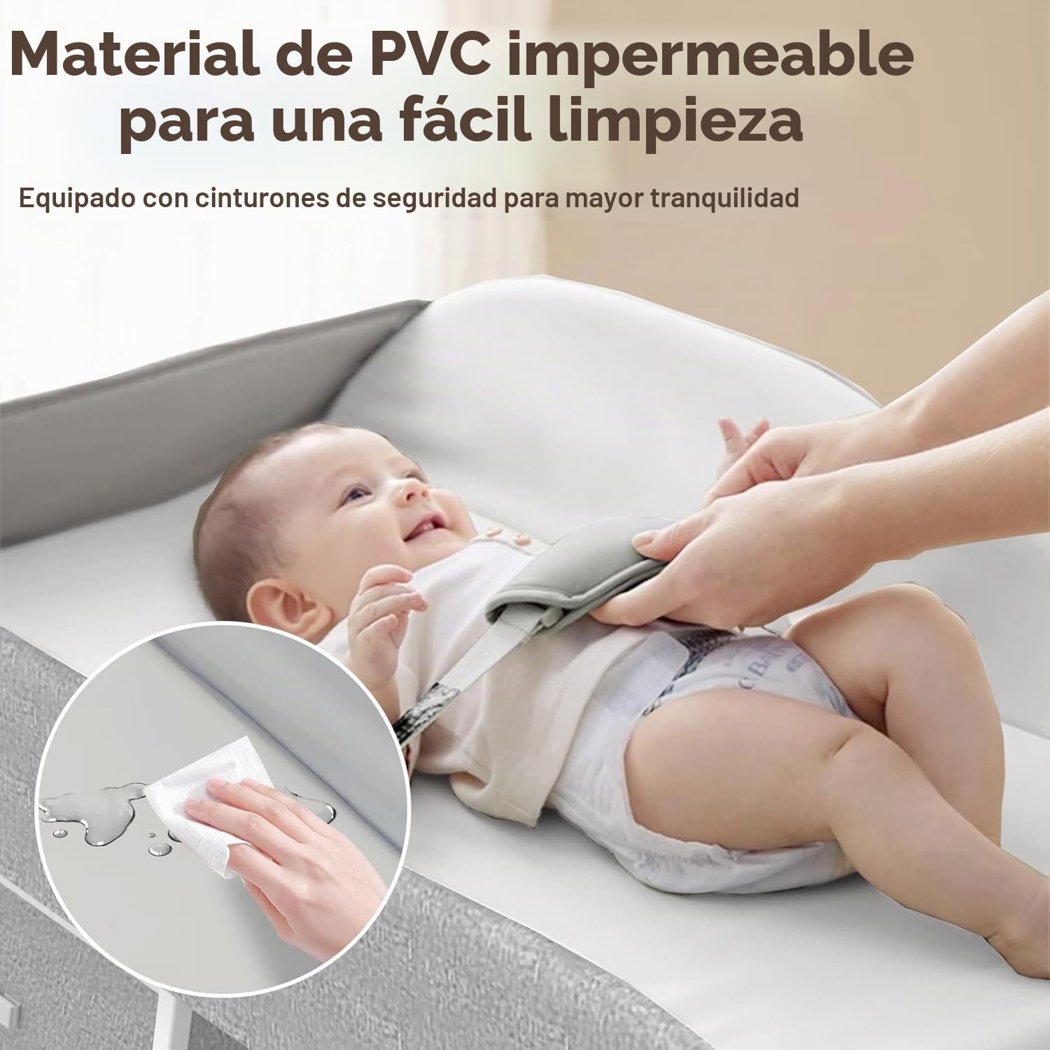Cambiador portátil con base impermeable, cambiador con 3 cestas de almacenamiento, organizador móvil para habitación infantil para recién nacidos