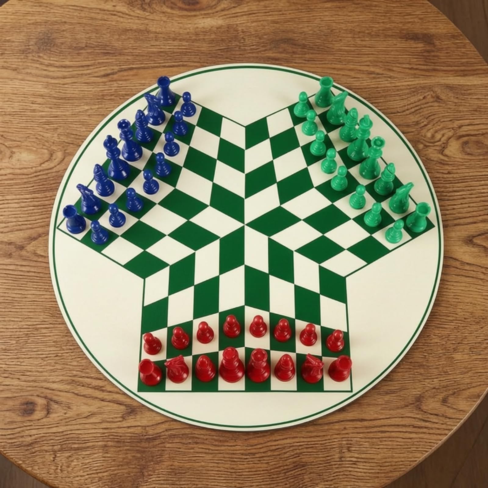 Jeu D'échecs à 3 Joueurs avec Plateau Rond Familial Jeu D'échecs à Trois Joueurs en Plastique Échiquier Coloré pour Écoles, Soirées Jeux