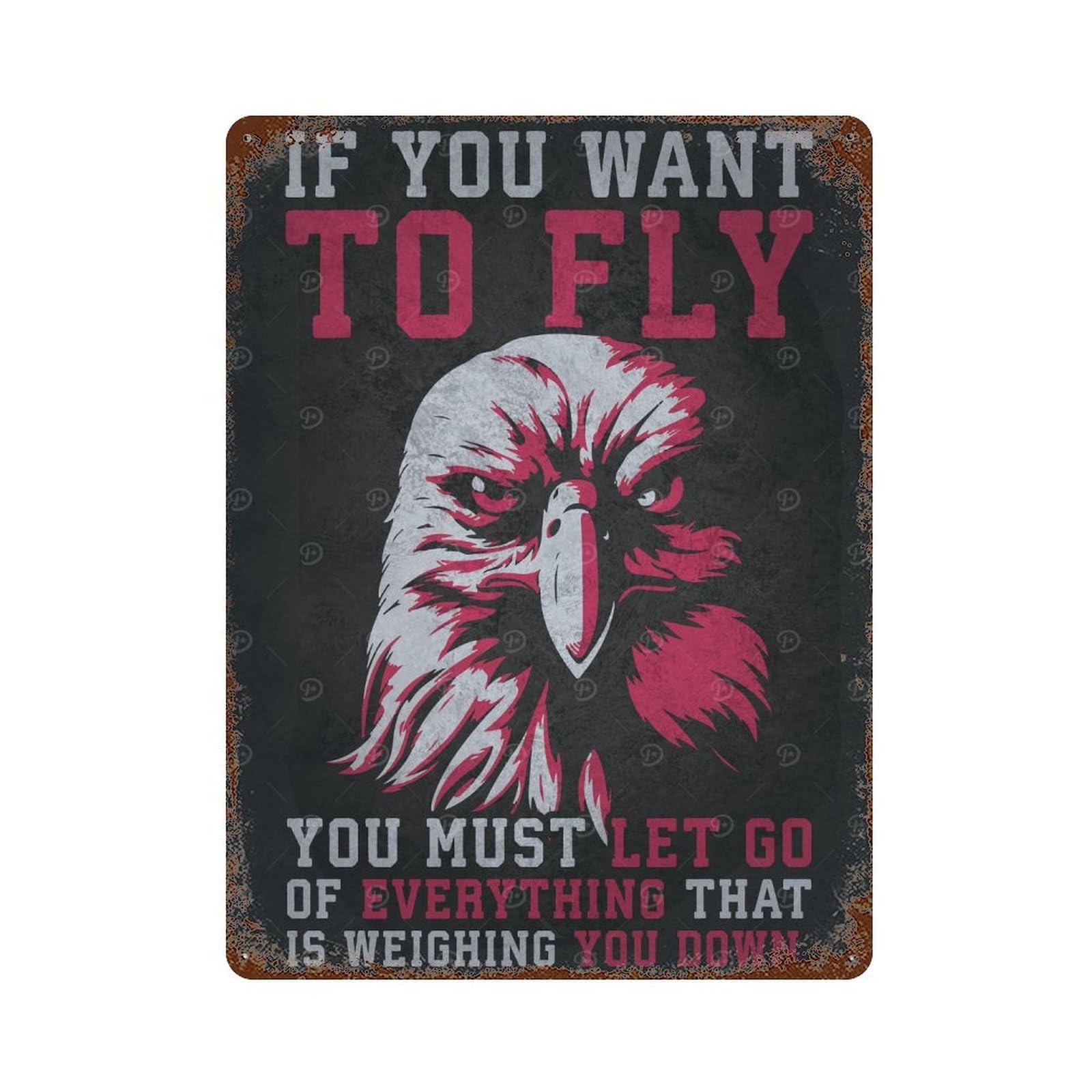 To Fly Eagle Motivation 15.7"x11.8" Decorative Tin Sign, Retro Wall Decor for Bistro, Counter And Cafe Decor