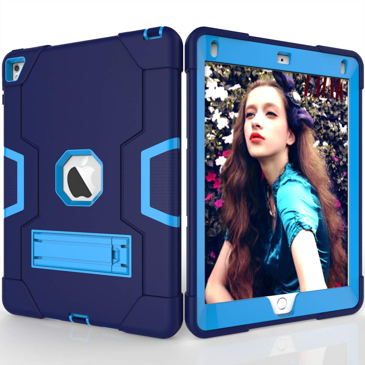for iPad Air 2 (2014 Release) Case [Shockproof Hybrid Case] 3 Layer Plastic and Rubber Protection Heavy Duty Rugged Protective Cover, with Kickstand, Full Body Armor Defender, Drop Proof