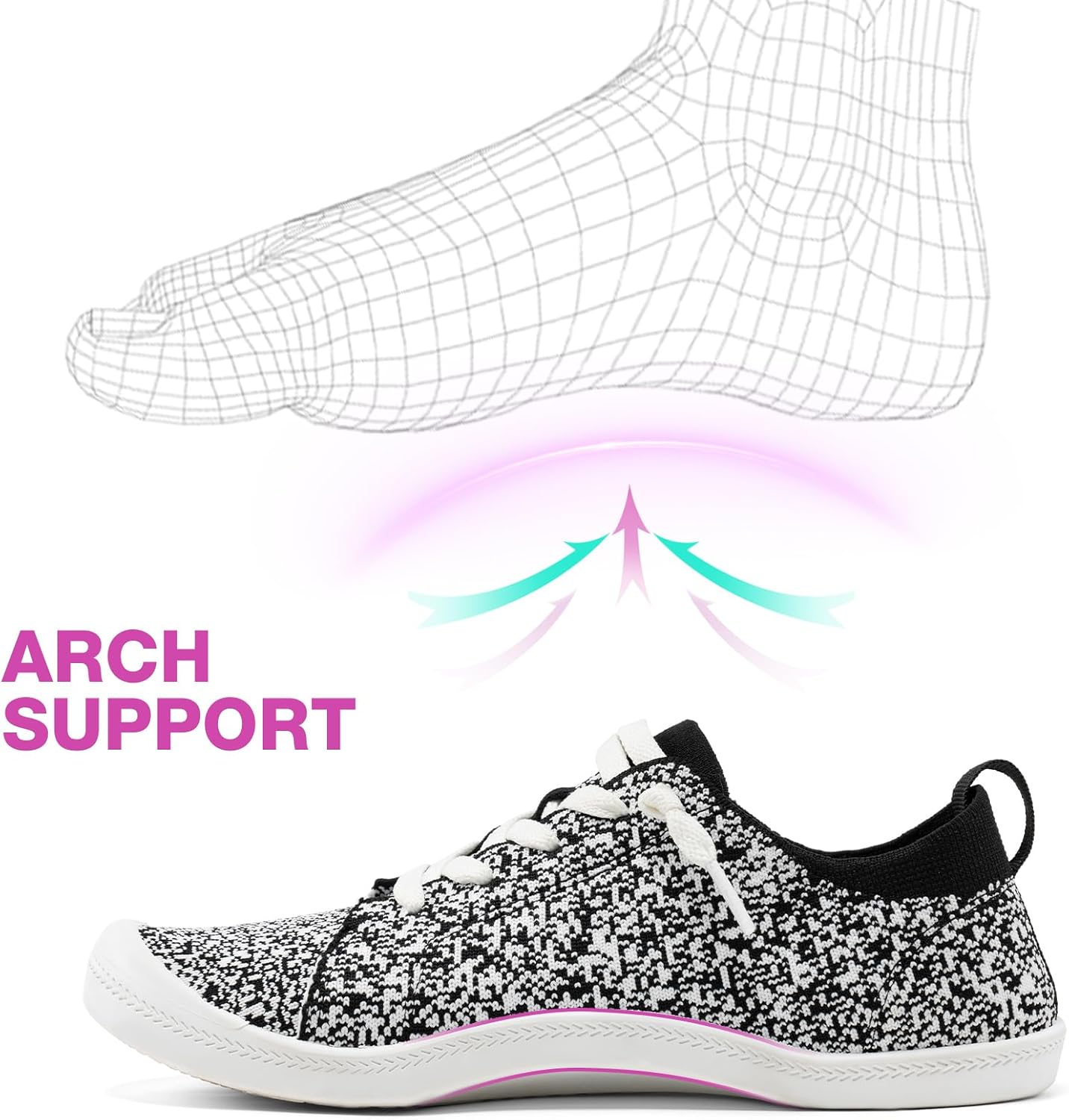 Women’s Low top Pull On Arch Support Loafer, Soft Comfort Casual Barefoot Walking Shoes,Breathable Stretchy Mesh Lightweight Non-Slip Fashion Sneakers - Image 3