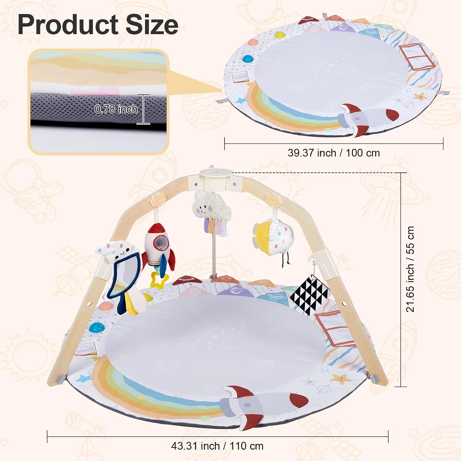 Baby Play Gym Activity Mat with Multiple Developmental Zones, Stage-Based Play for Infant Motor Skills, Detachable Sensory Toys, Easy to Install & Clean, Baby Essentials Shower Gift