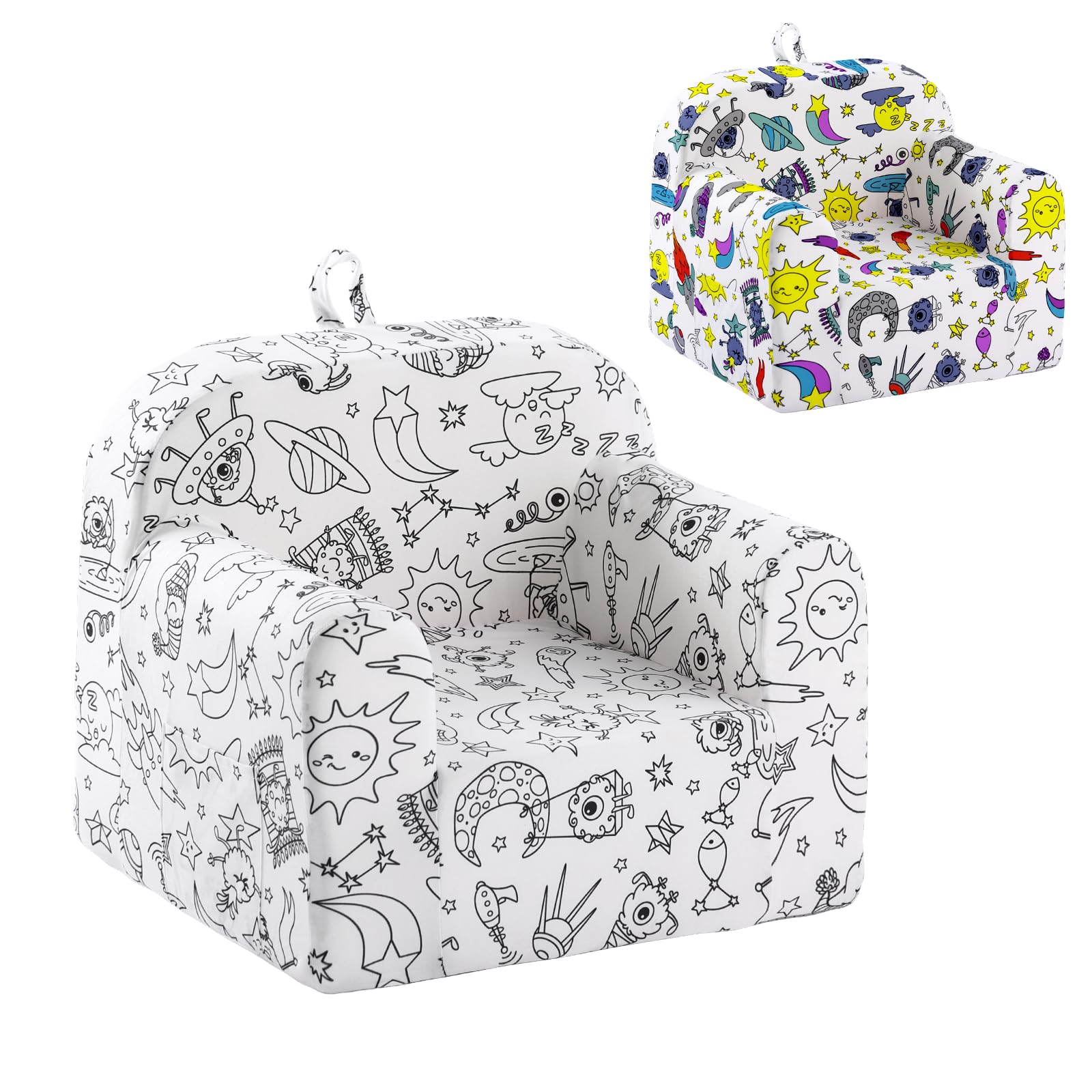 Tiita Kids Sofa, Childrens Couch with Carry Handle, Portable Toddler Foam Sofa Couch, Lightweight Kids Chair for Playroom, Dorm Room, Small Space, Doodle