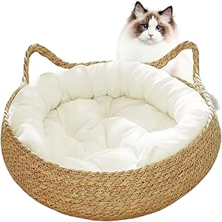 Cama Interior de Gato 2-en-1 con Donas, 38x12cm, Colchón Suave a Prueba de Scratch en Canasta Mimbre Redondo