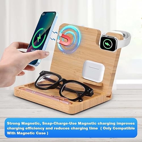 Miniatura 3 de Magsafe Estación de carga, soporte de cargador inalámbrico magnético 3 en 1 para iPhone 15141312ProPro MaxSEPlusiWatchAirPods, carga rápida de 15 W,
