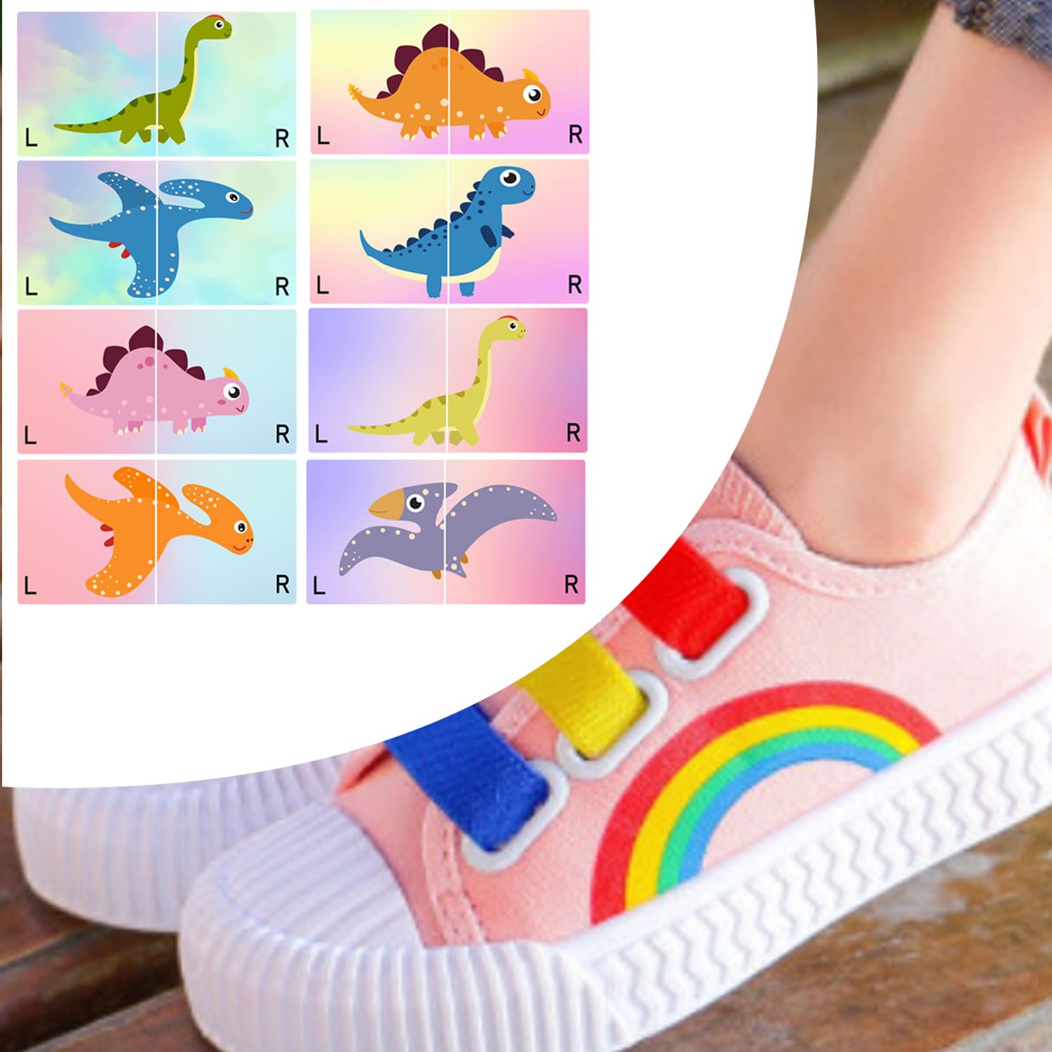 Well Tile Kids Cute Right Left Dinosaur Stickers 1.37 x 1.5 Inch - Image 3