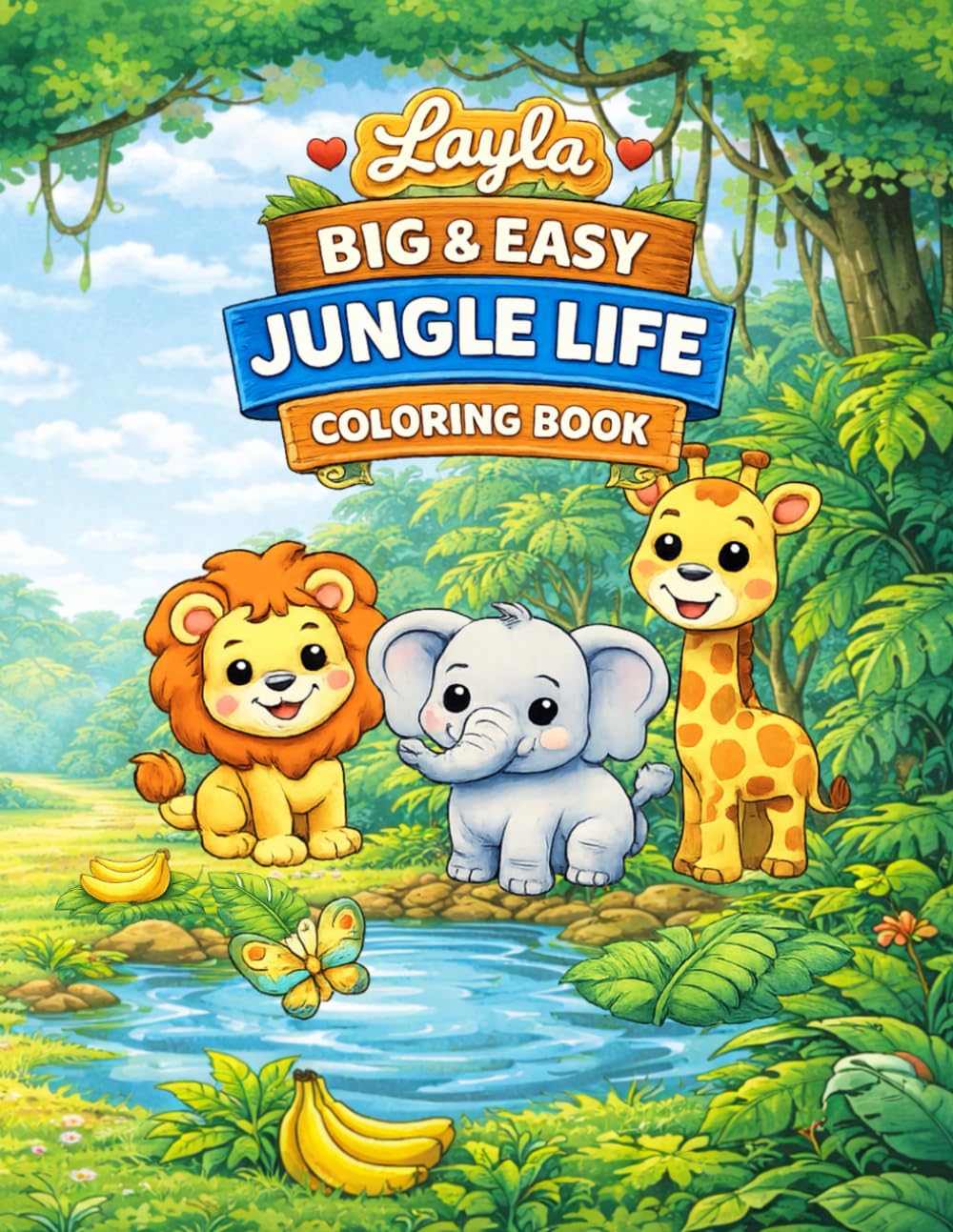 Big & Easy Jungle Life Coloring Book: Simple Jungle Designs for Toddlers Ages 2–4