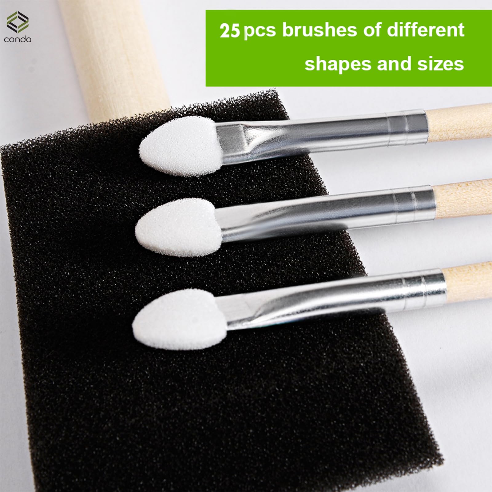 CONDA 25 Pack Foam Brush Set, 0.25"-2" Different Size Sponge Painting Brush Set Wood Handle, Lightweight Durable - Image 2