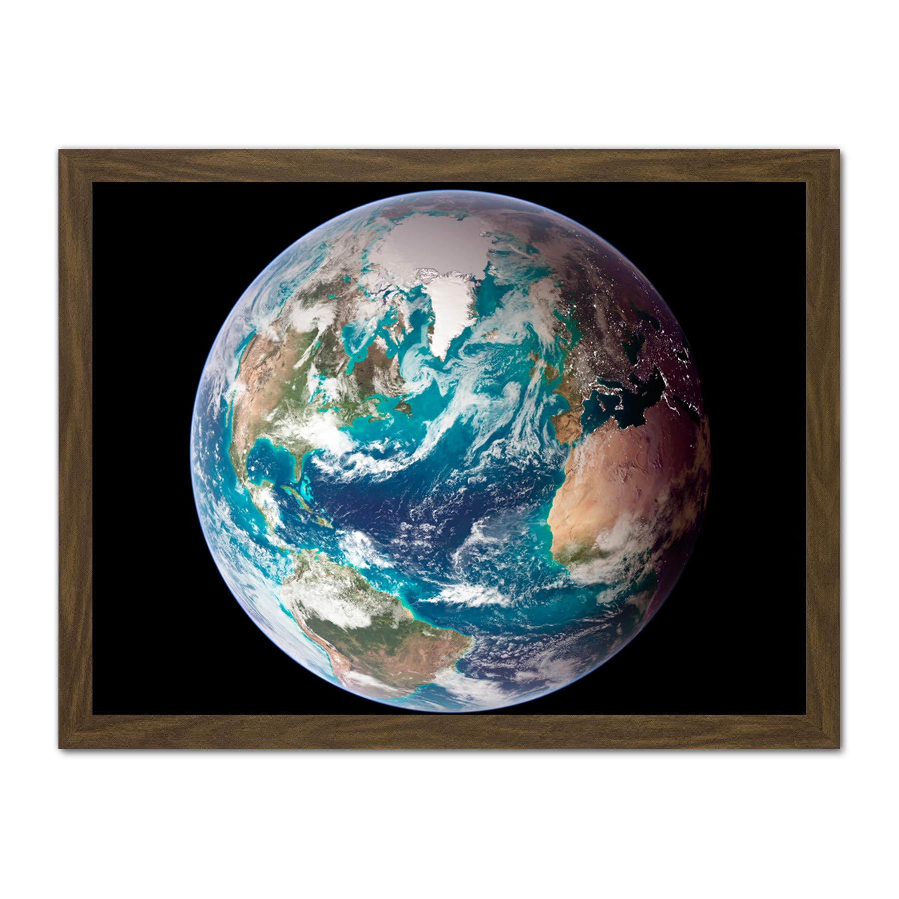 Artery8 Blue Marble Earth Western Hemisphere Photograph Artwork Framed Wall Art Print 18X24 Inch