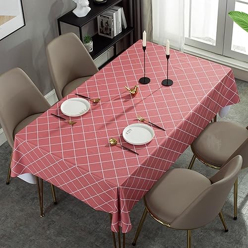 Wipeable Table Cloth, 43 x 43 inch, Square, Pink, PVC Rhombus Decorative Table Cover